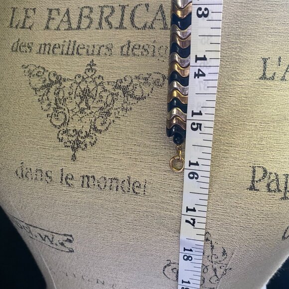 Vintage gold tone and black beaded chevron collar choker statement necklace - Picture 4 of 4